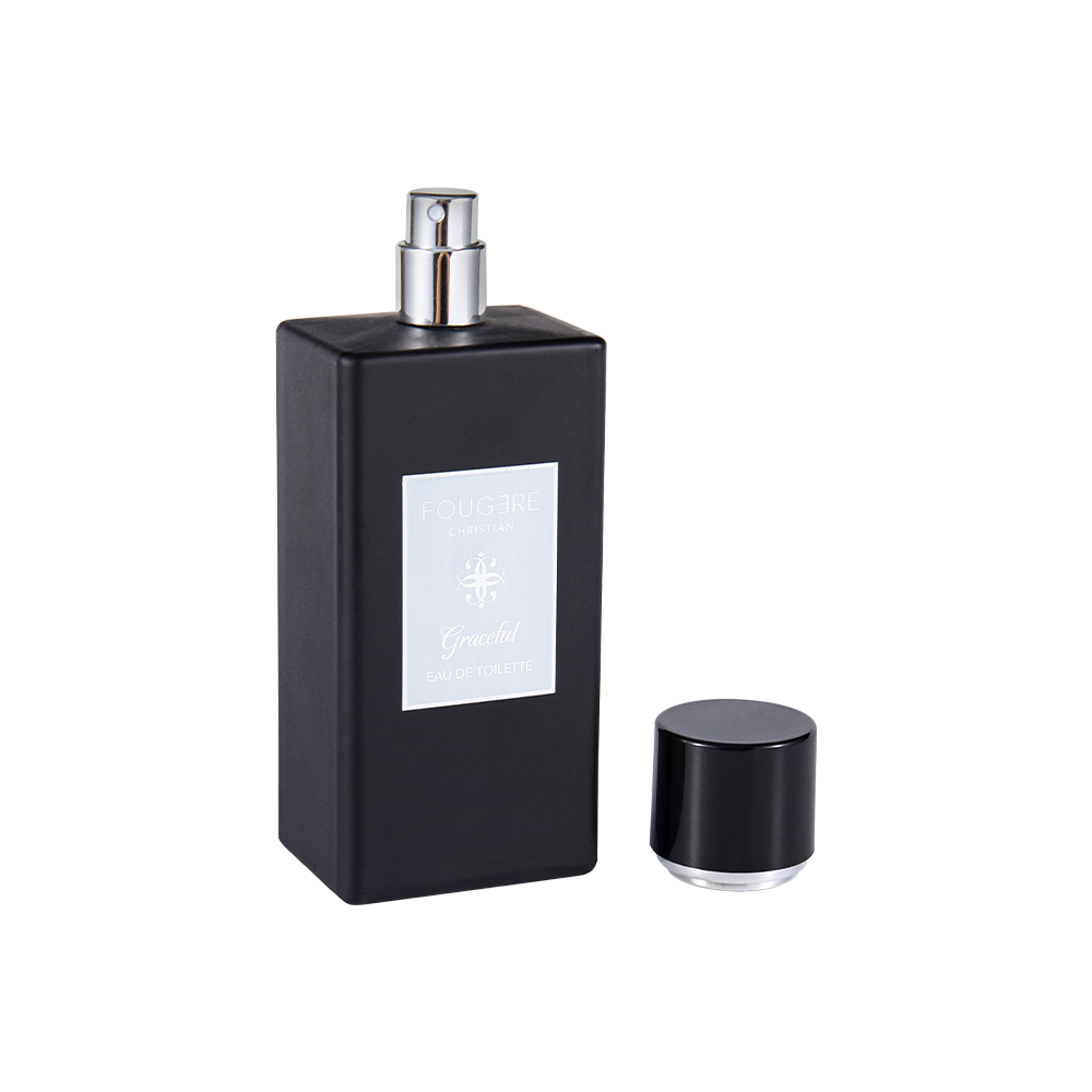 KY1481-WJ2360 100ML Matte Black Glass Perfume Bottle with Glossy Black Cap