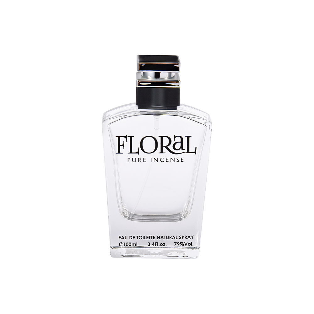 KY10-WJ2045 50ML Clear Glass Perfume Bottle With Printed Black Cap And UV Silver Part