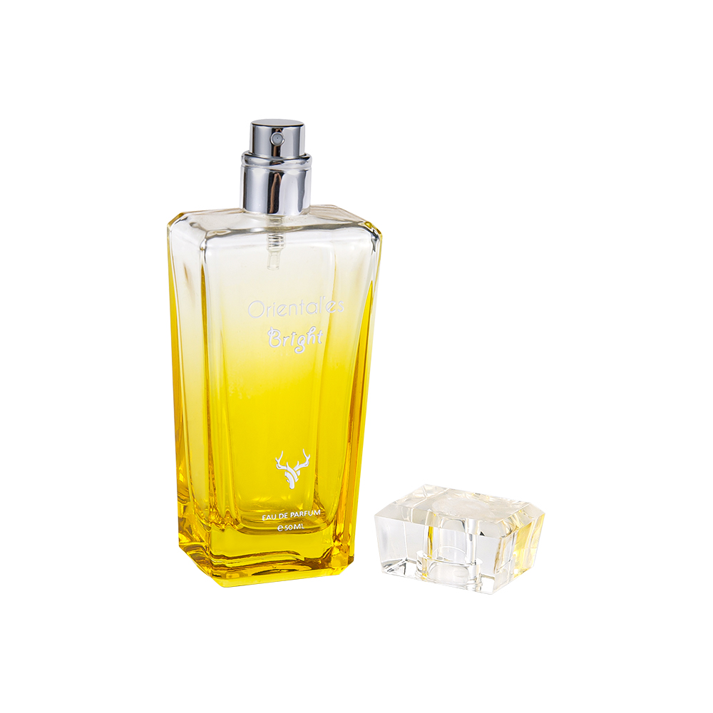 KY100-WJ64 50ML Gradient Coating Yellow Glass Perfume Bottle With Transparent K Resin Cap
