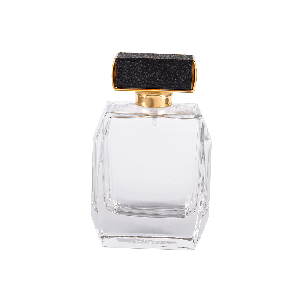 KY1092-WJ2092 100ML Clear Glass Perfume Bottle With Leather Plastic Cover And UV Gold Plated Parts