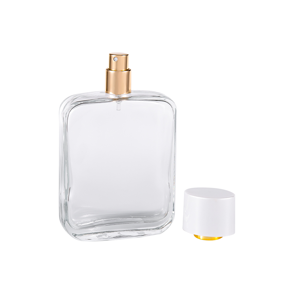 GC4840-WJ2162 100ML Clear Glass Perfume Bottle With Bright White Pp Plastic Cap And UV Gold-Plated Lining