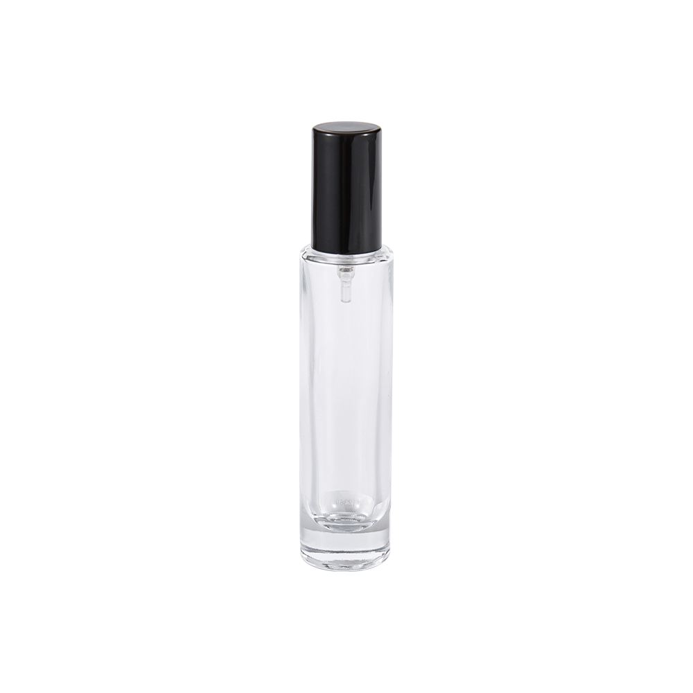 GC4423-WJ2369 30ML Clear Glass Perfume Bottle With Glossy Black PP Cylindrical Cap