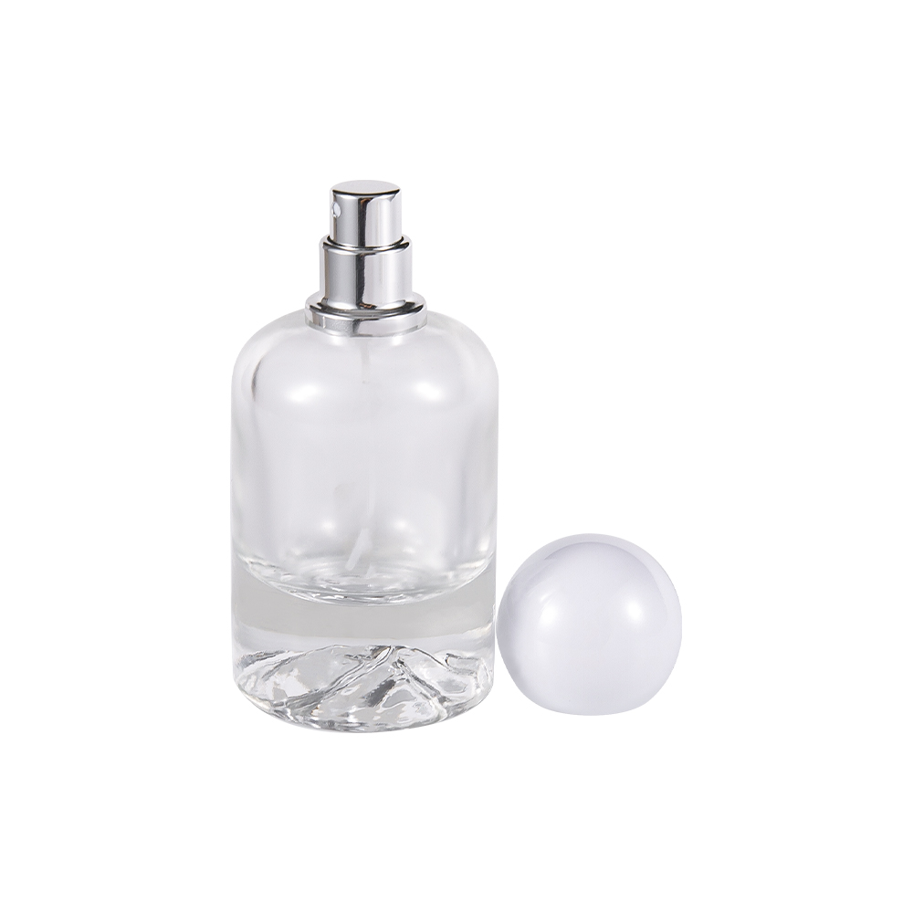 GC5300-WJ2538 50 100ML Flint Glass Perfume Bottle with Mountain Bottom and Spherical Plastic Cap