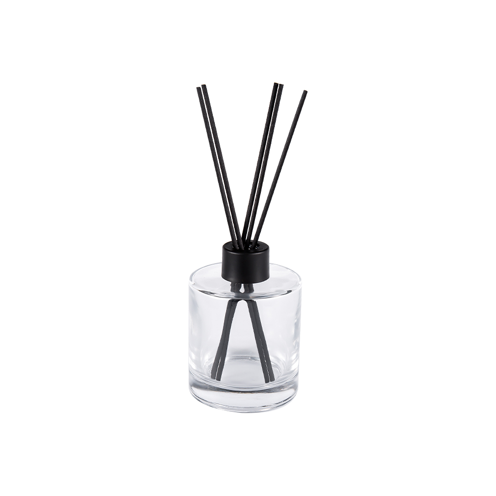 HJ-RX2109 Cylindrical Flint Glass Diffuser Bottle Plastic Aluminum Cap Color Fiber Sticker