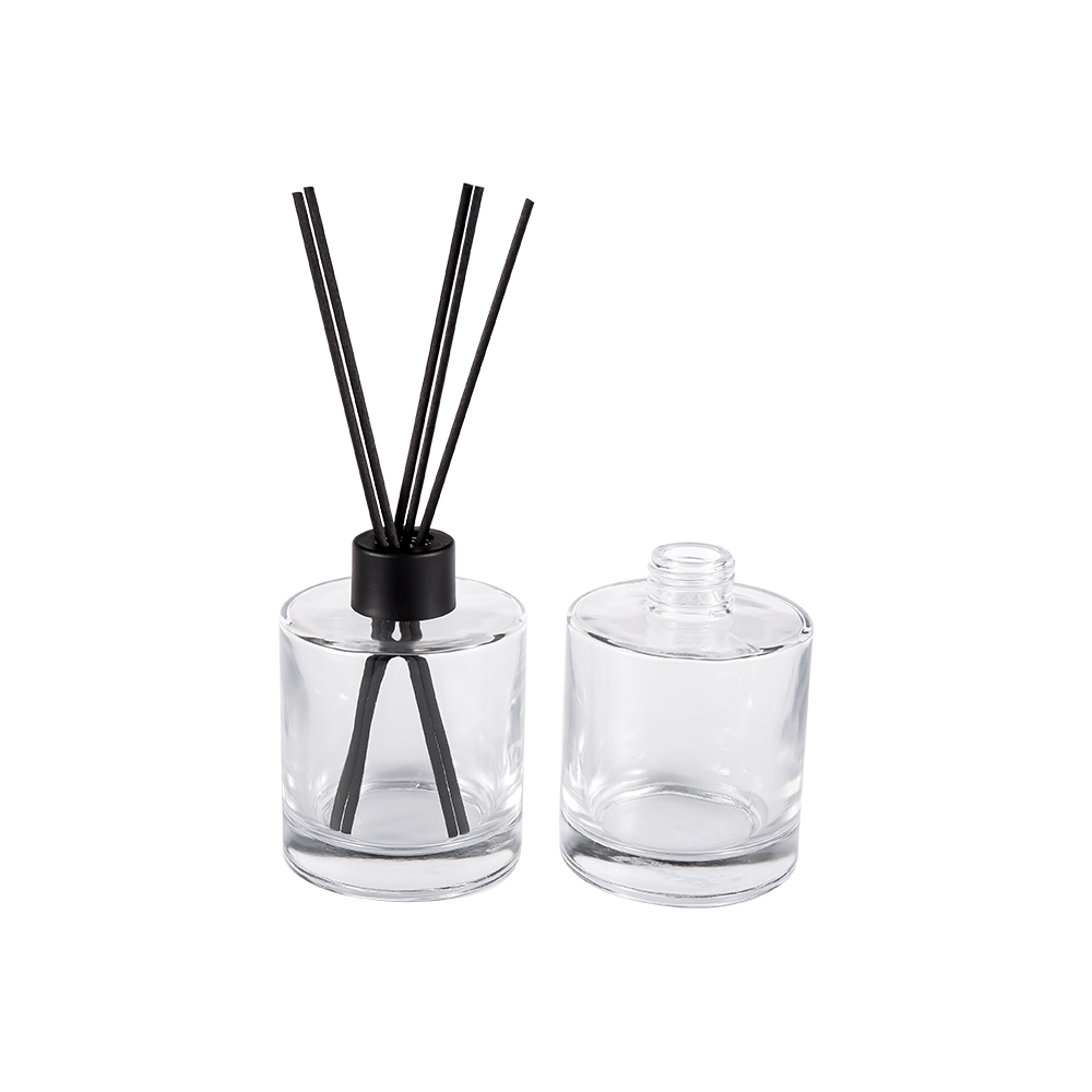 HJ-RX2109 Cylindrical Flint Glass Diffuser Bottle Plastic Aluminum Cap Color Fiber Sticker