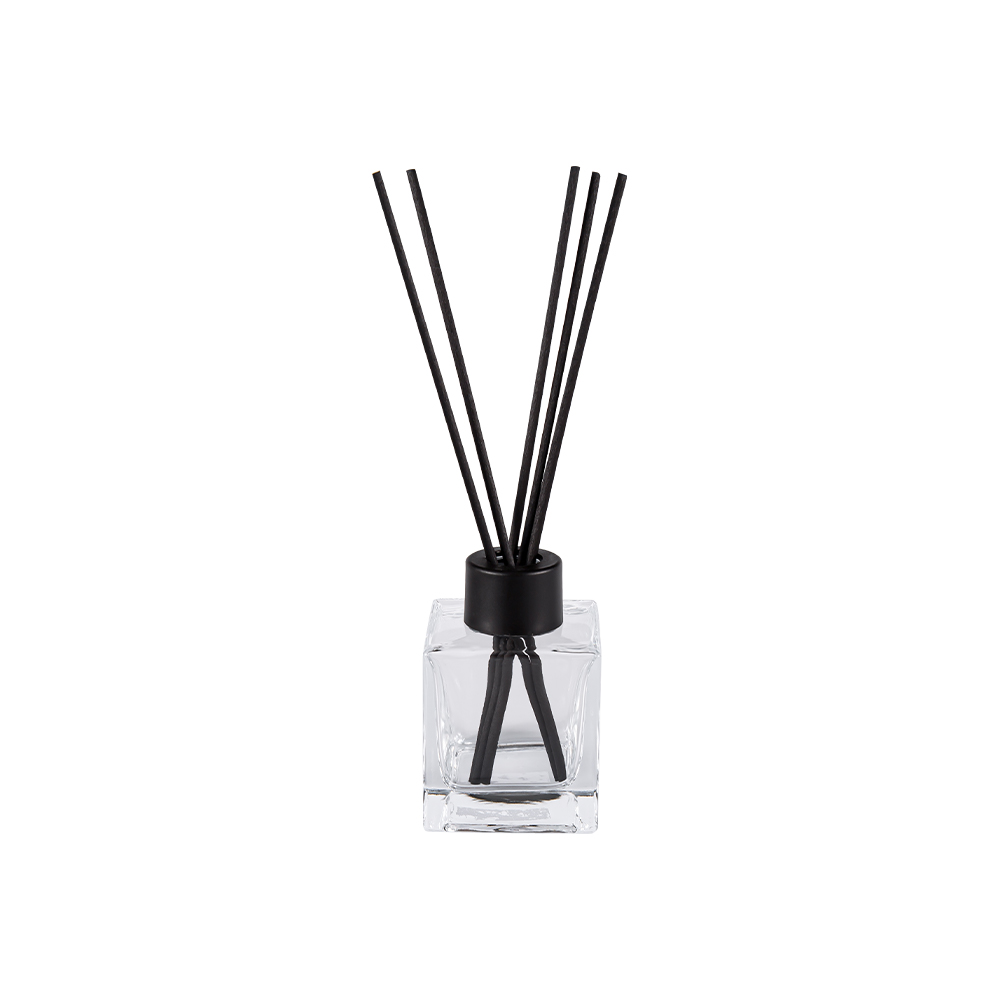 HJ-0309# Square Glass Aromatherapy Bottle 24MM Matte Black Plastic Cap Aluminum Cap Fiber Sticker