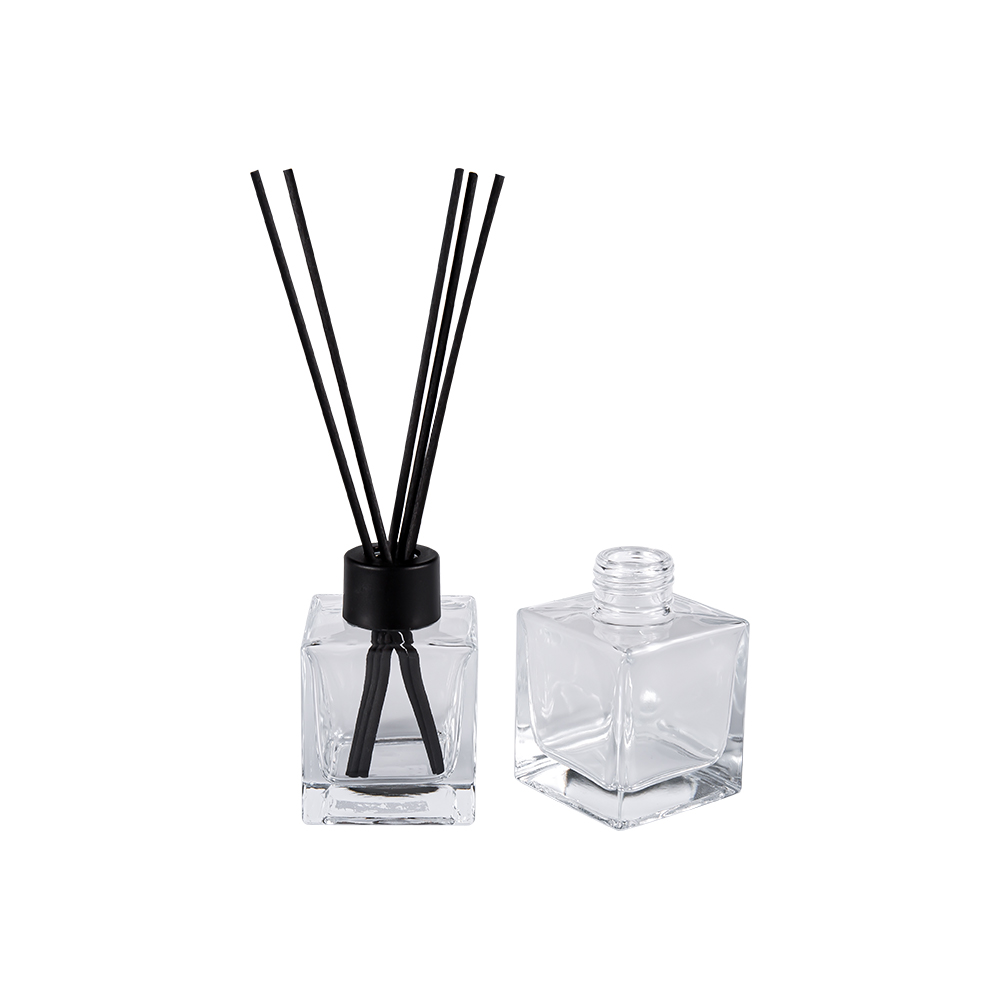 HJ-0309# Square Glass Aromatherapy Bottle 24MM Matte Black Plastic Cap Aluminum Cap Fiber Sticker