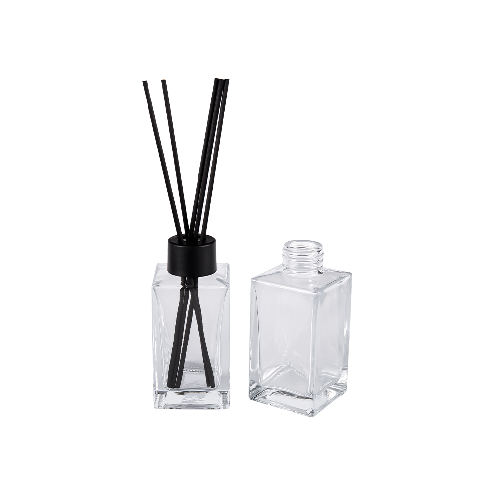 HJ-8199# Rectangular Glass Aromatherapy Bottle with 24mm Screw Neck and Aluminum Cap with PP insert for Seal