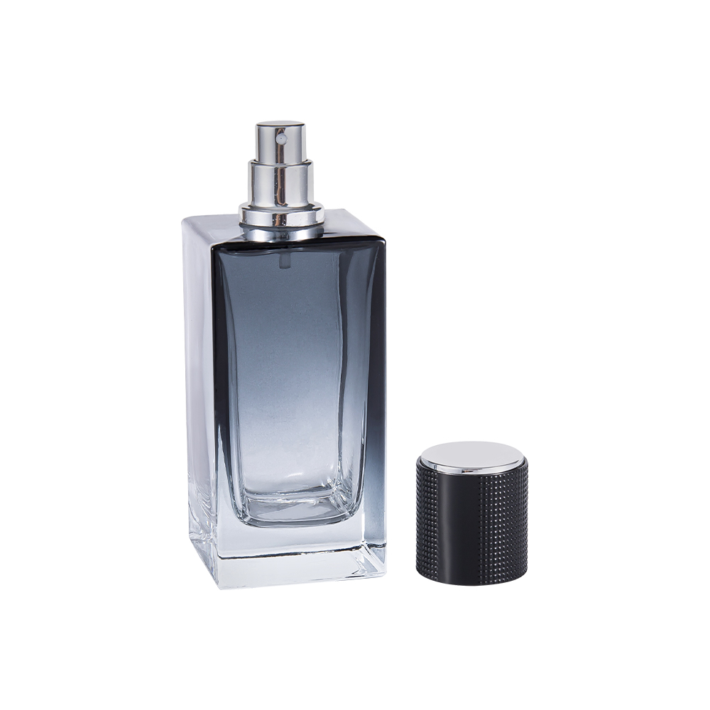 KY368-WJ2271 50ML Rectangular Glass Perfume Bottle with Gradient Coating, ABS Plastic Cap, UV Silver Lining