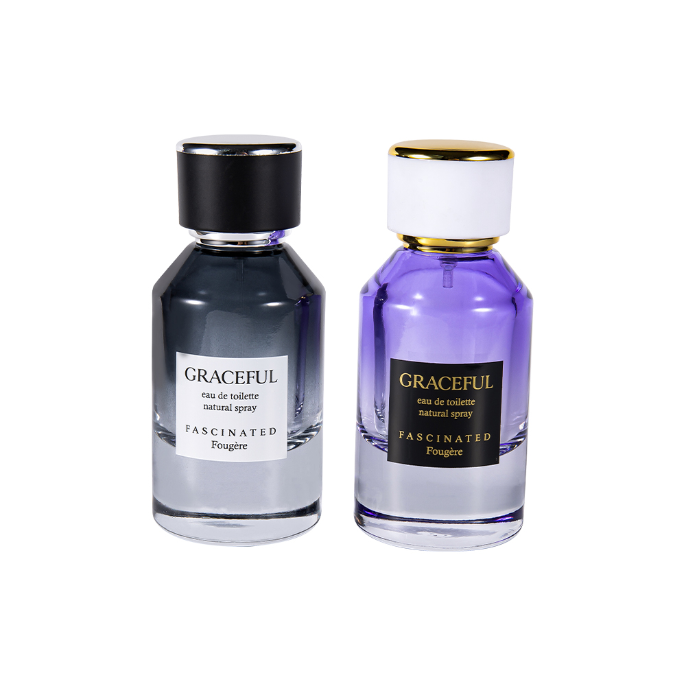 GC4416-WJ2098 50ML Coated Printed Glass Perfume Bottle with Leather, ABS Plastic Cap, UV-Proof PP Lining