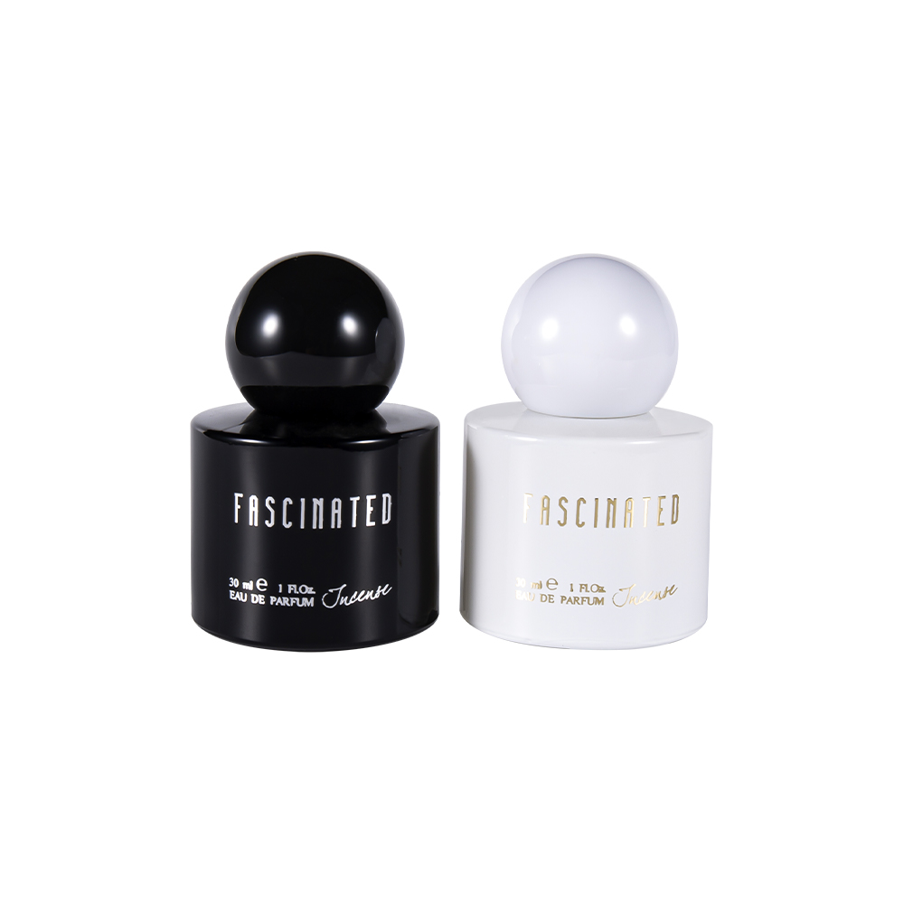 GC4748-WJ2537 30ML Cylindrical Coated Gold Foil Glass Perfume Bottle With Spherical ABS PP Plastic Cap