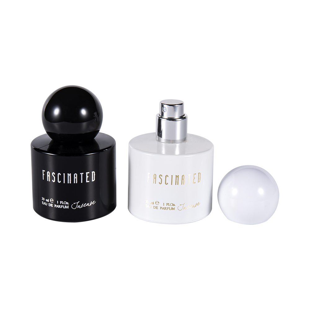 GC4748-WJ2537 30ML Cylindrical Coated Gold Foil Glass Perfume Bottle With Spherical ABS PP Plastic Cap
