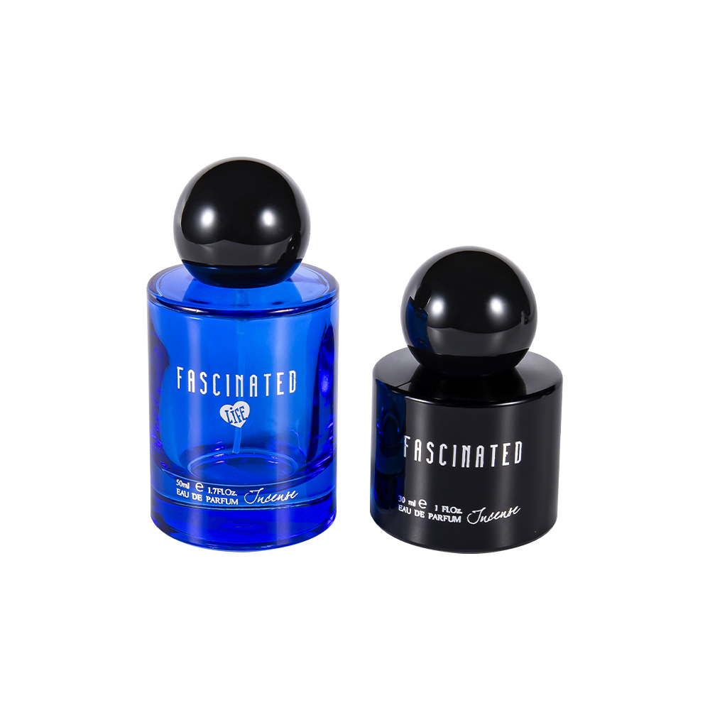 GC4749-WJ2537 50ML Cylindrical Coated Gold Foil Glass Perfume Bottle With Spherical ABS PP Plastic Cap