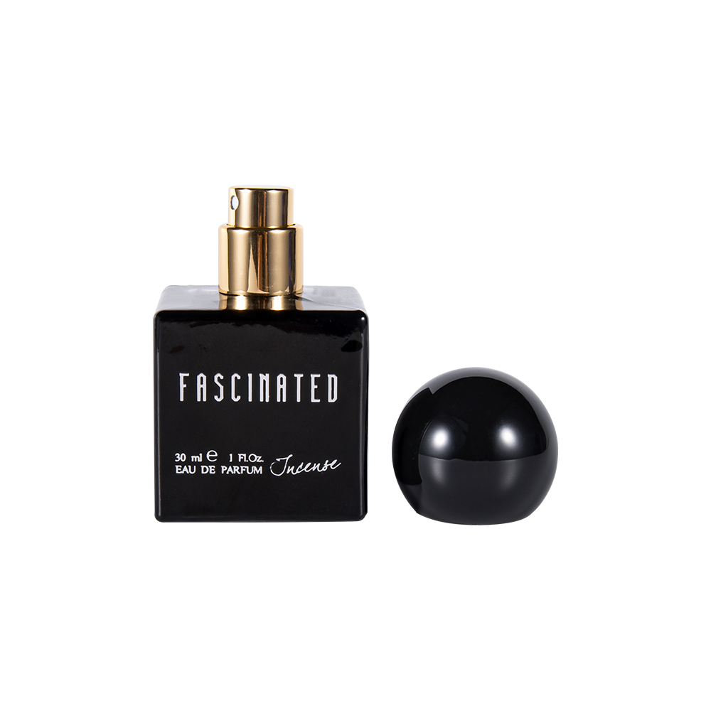 KY150-WJ2537 30ML Cube Color Printed Glass Perfume Bottle with Spherical UV Plastic Cap