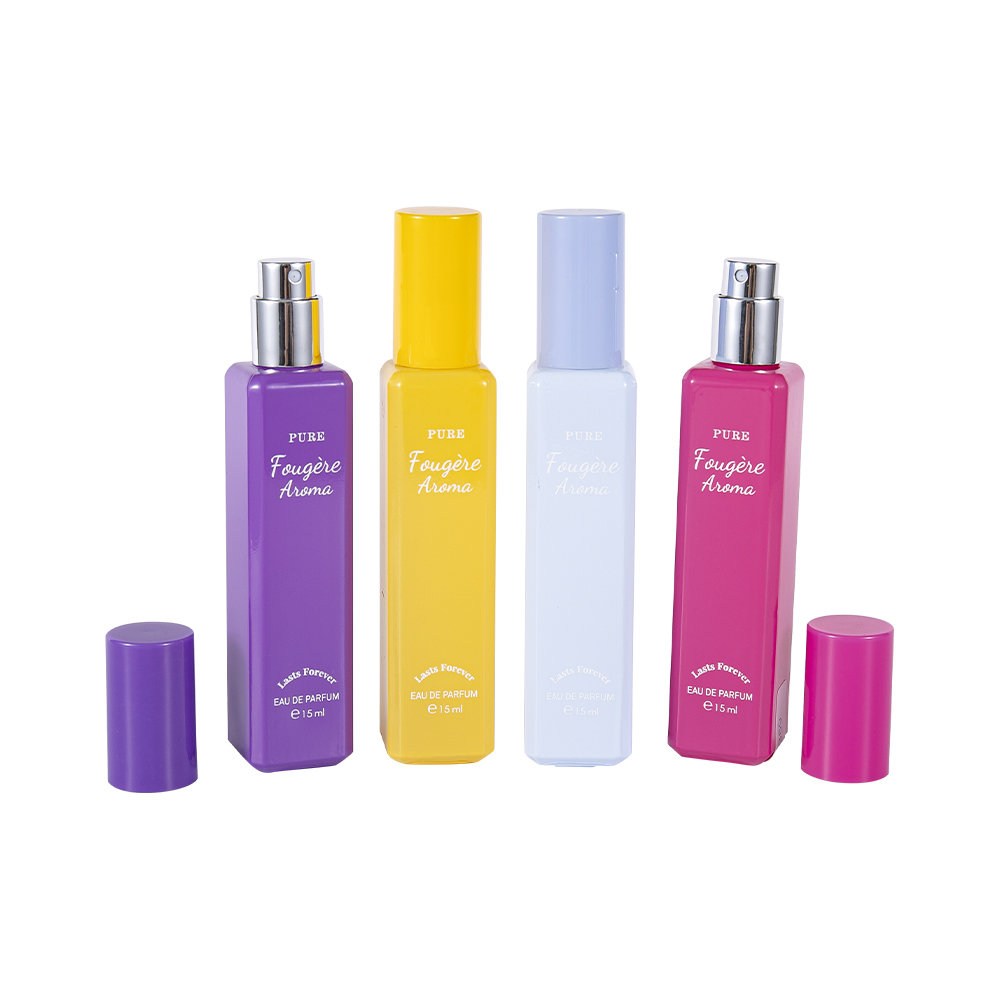 GC4222-WJ2369 15ML Small Capacity Coated Glass Perfume Bottle With Colorful PP Plastic Cap