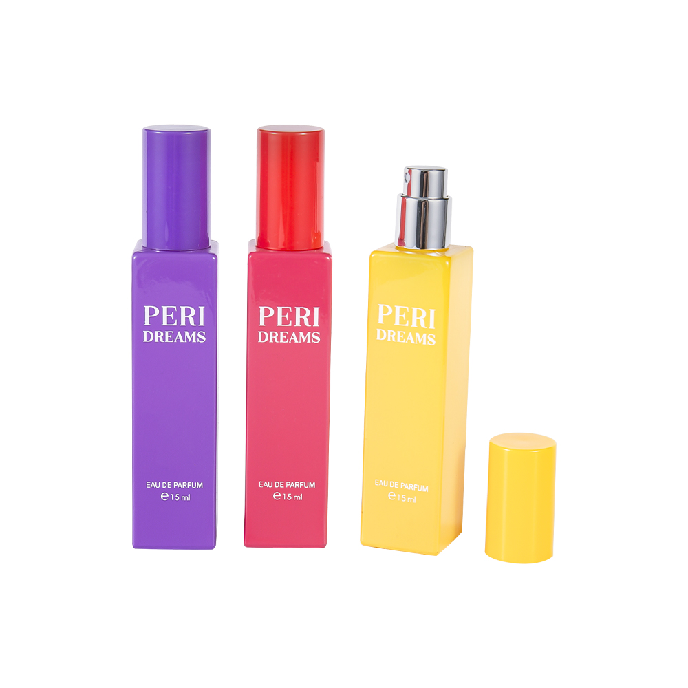 GC4421-WJ2369B 15ML Mini Capacity Coated Rectangular Glass Perfume Bottle With Cylindrical PP Cap