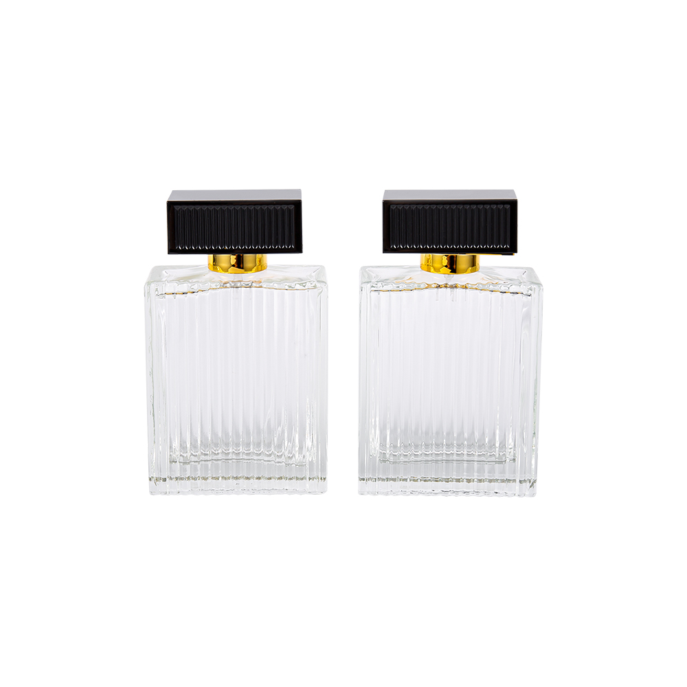 KY1112-WJ2092 100ML Vertical Stripes Glass Perfume Bottle With Abs Plastic Cover Stripes