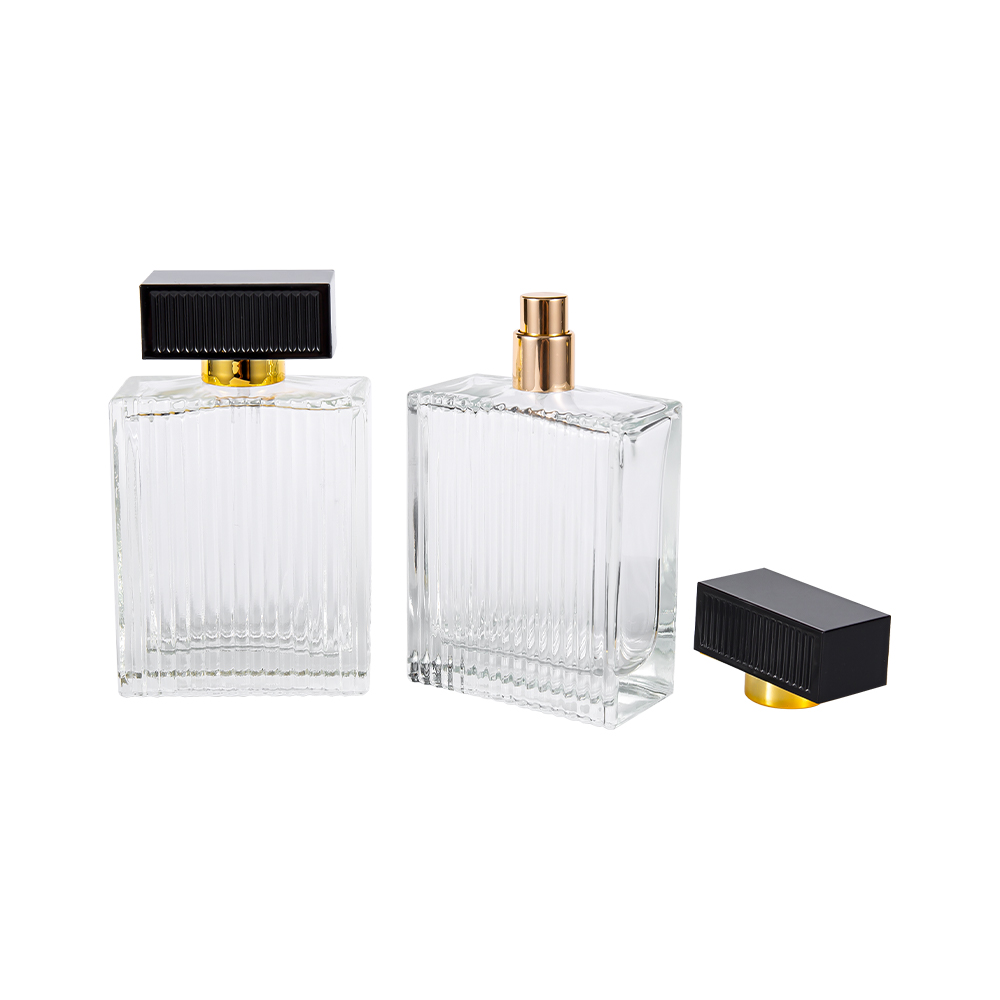KY1112-WJ2092 100ML Vertical Stripes Glass Perfume Bottle With Abs Plastic Cover Stripes