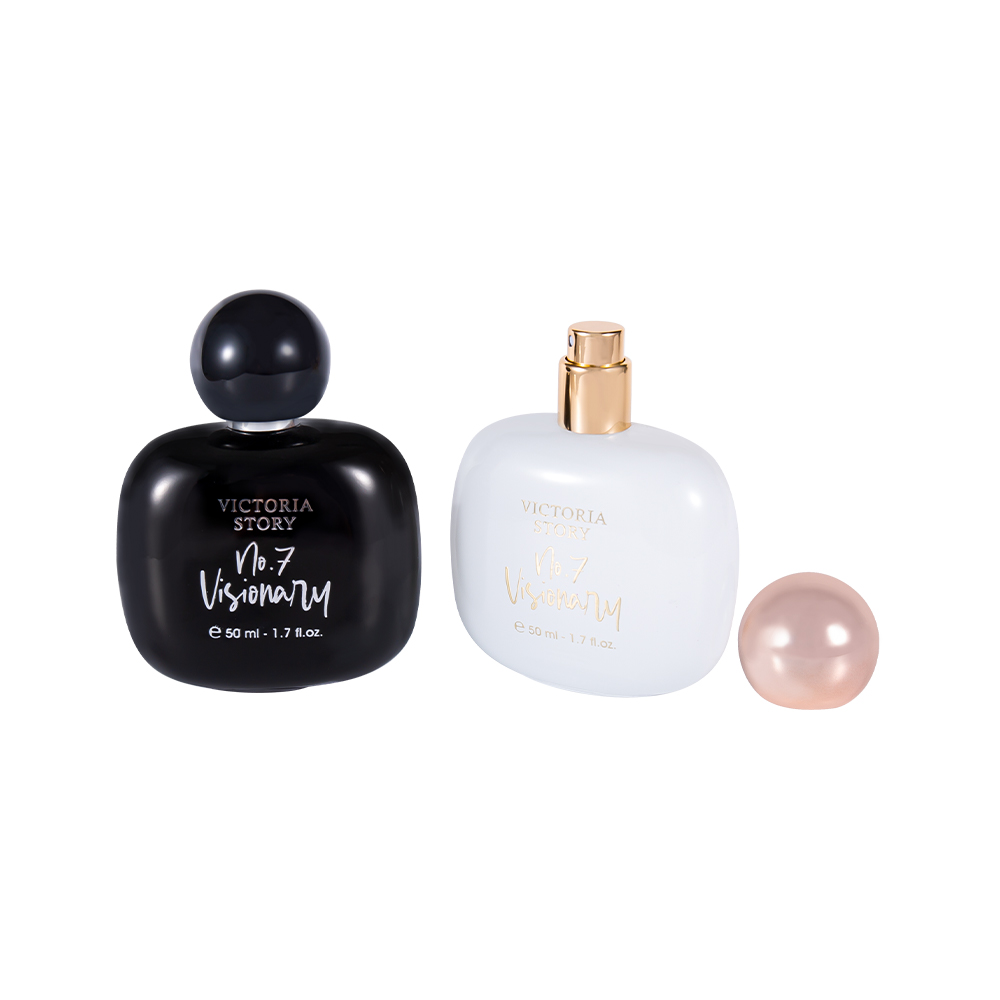 KY943-WJ2434 50ML Coated Hot Stamping Glass Perfume Bottle Spherical ABS Perfume Cap