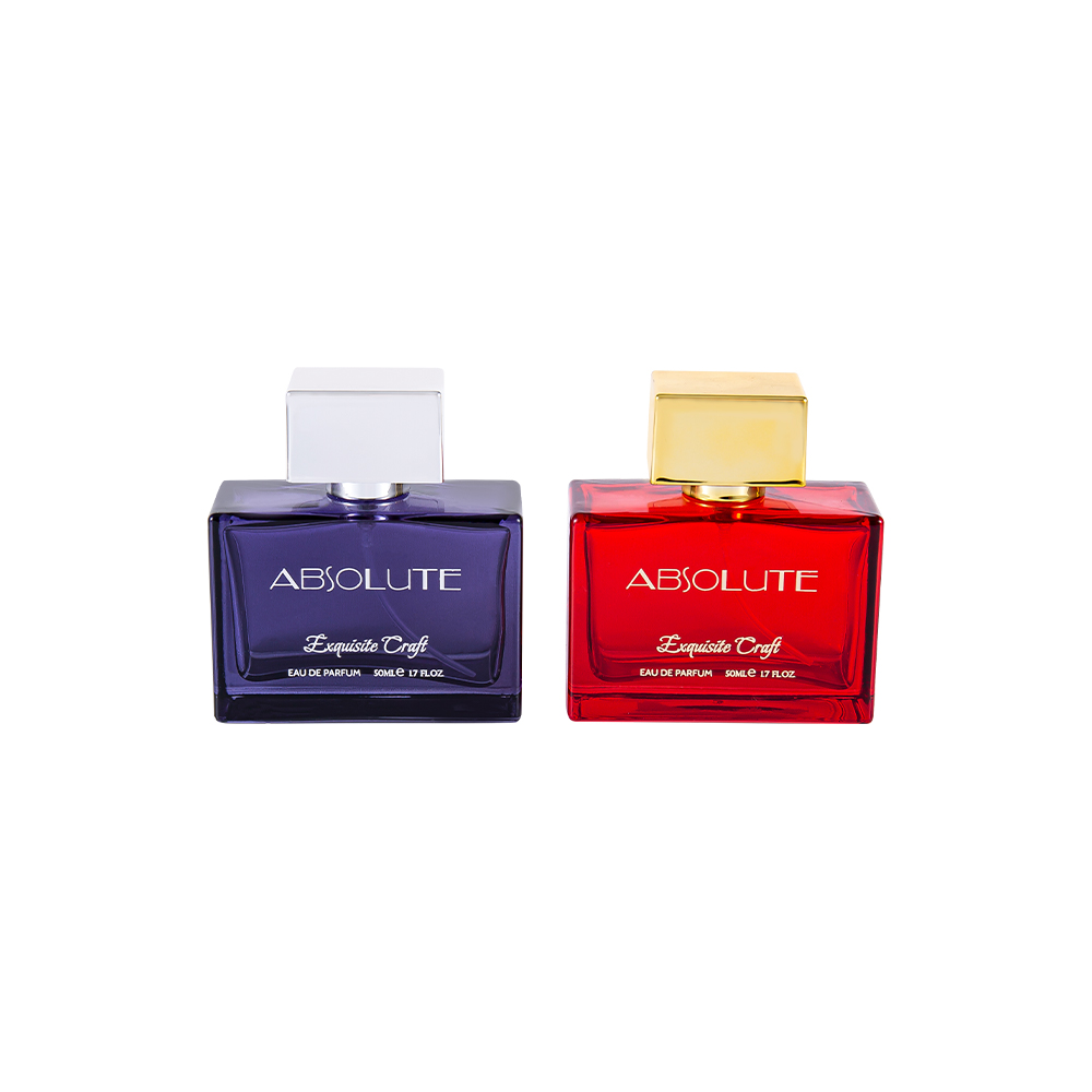 KY108-2126# 50ML Rectangular Color Printed Perfume Bottle With UV Silver And Gold PP Perfume Cap