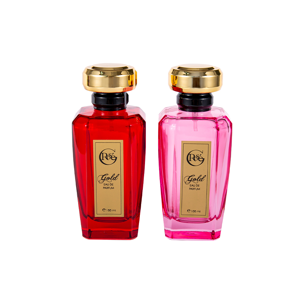 KY1602-WJ2432 100ML Red Pink Coating Perfume Glass Bottle Custom Shaped Perfume Cap
