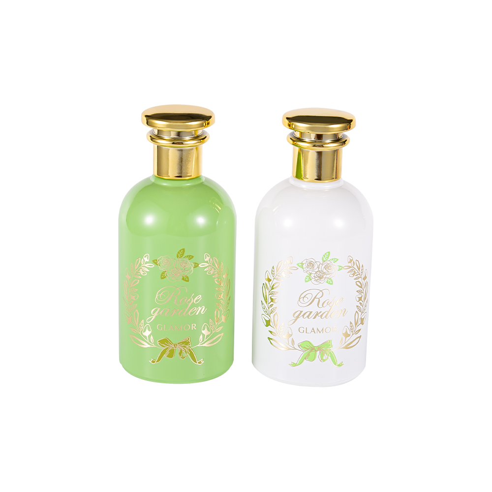 GC336-WJ2420 100ML Color Hot Stamping Perfume Bottle Set with UV Gold PP Cap