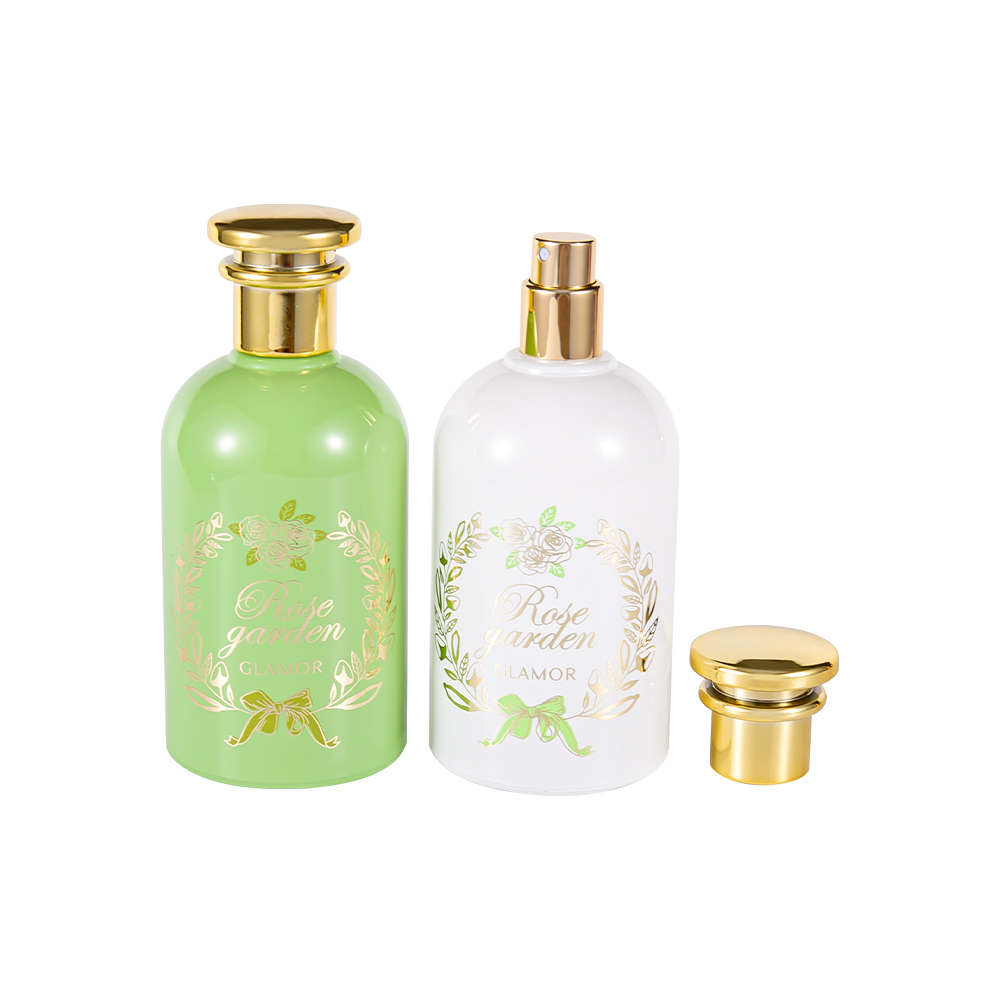 GC336-WJ2420 100ML Color Hot Stamping Perfume Bottle Set with UV Gold PP Cap