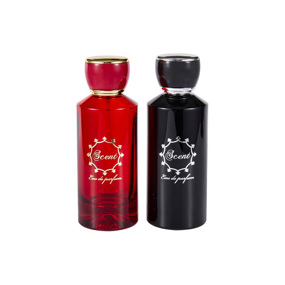 GC4406-WJ2071 100ML Patterned Bottom Perfume Bottle With Bright Red And Black ABS Plastic Round Perfume Cap
