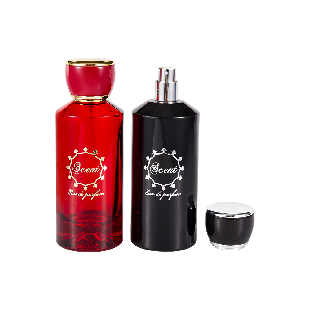 GC4406-WJ2071 100ML Patterned Bottom Perfume Bottle With Bright Red And Black ABS Plastic Round Perfume Cap