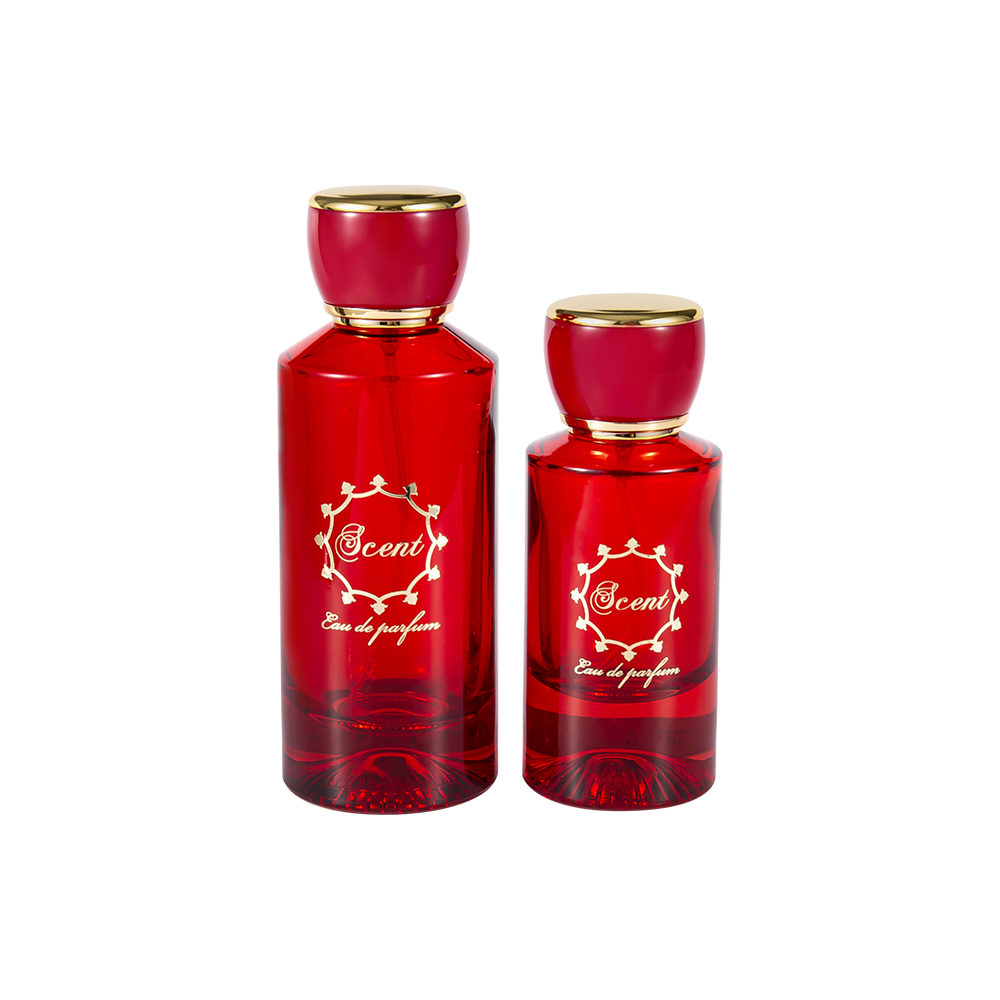 GC4406-WJ2071 100ML Patterned Bottom Perfume Bottle With Bright Red And Black ABS Plastic Round Perfume Cap