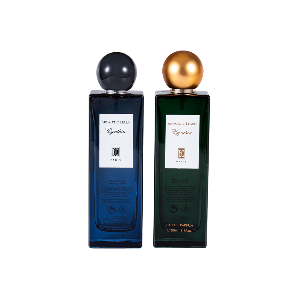 GC4015-WJ2402 50ML Slim Flat Rectangular Perfume Bottle Set with Spherical Perfume Cap
