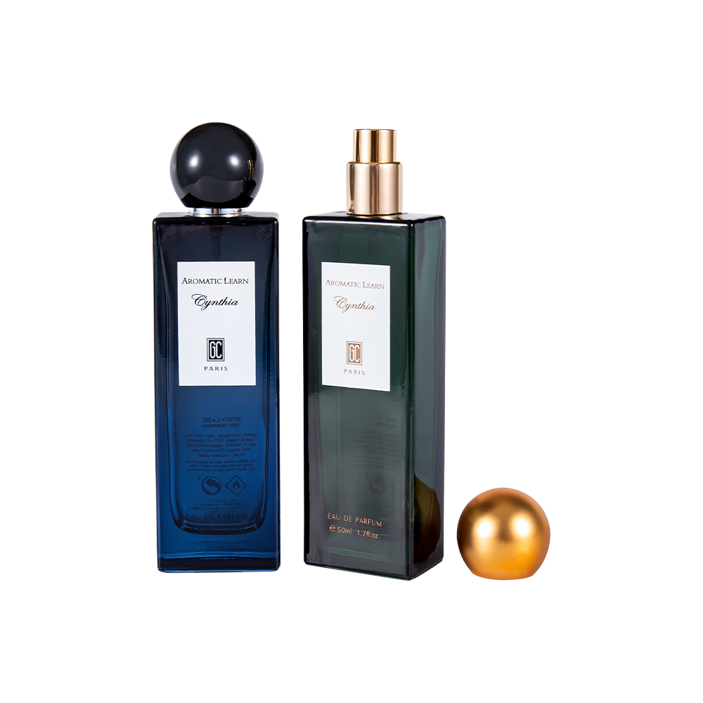 GC4015-WJ2402 50ML Slim Flat Rectangular Perfume Bottle Set with Spherical Perfume Cap