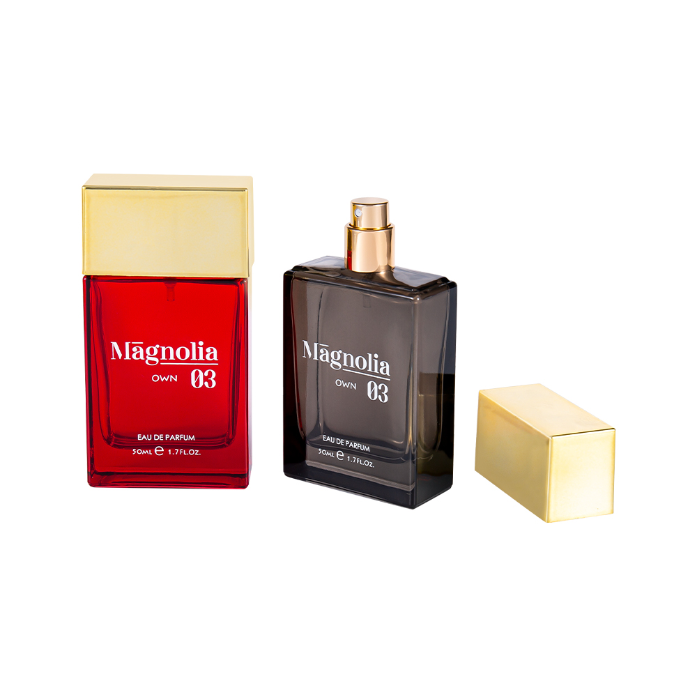 KY1563-WJ2171 50ML Flat Glass Perfume Bottle Set With Hot Stamping Pp Perfume Cap