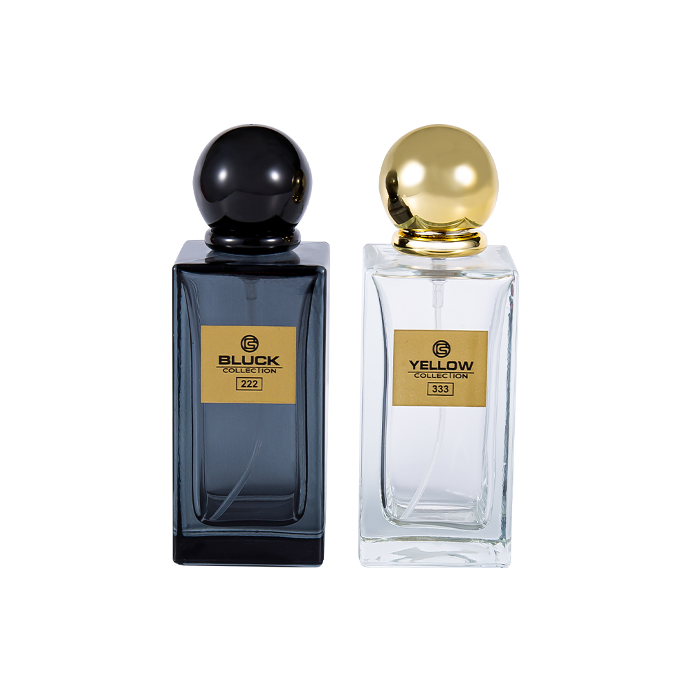 KY83-WJ2571 50MLRectangular Colored Glass Perfume Bottle With UV Gold And Black Cap, Special Color
