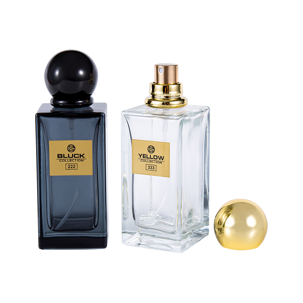 KY83-WJ2571 50MLRectangular Colored Glass Perfume Bottle With UV Gold And Black Cap, Special Color