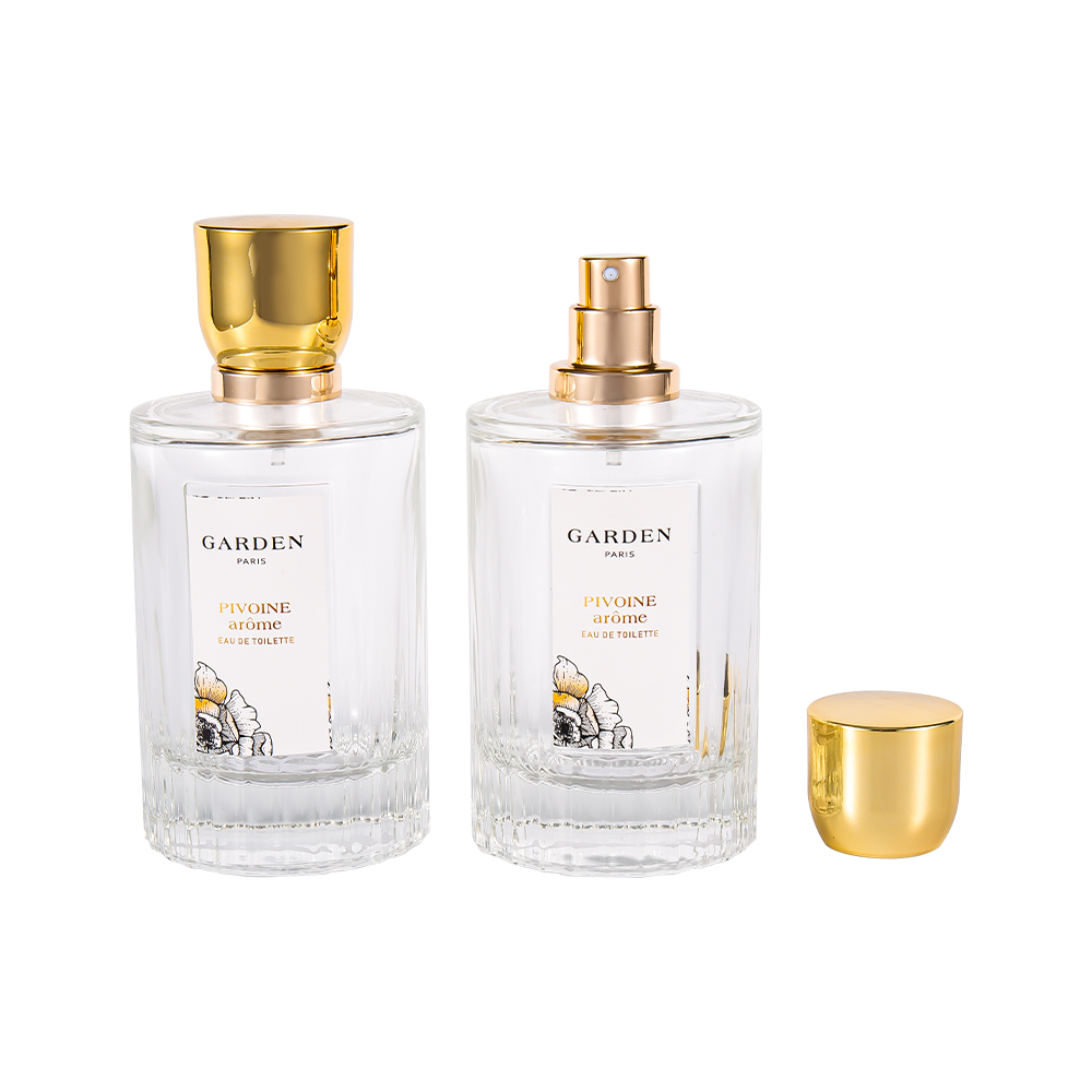 KY1595-WJ2430 100ML Elegant Glass Perfume Bottle With Luxurious UV Gold Perfume Cap