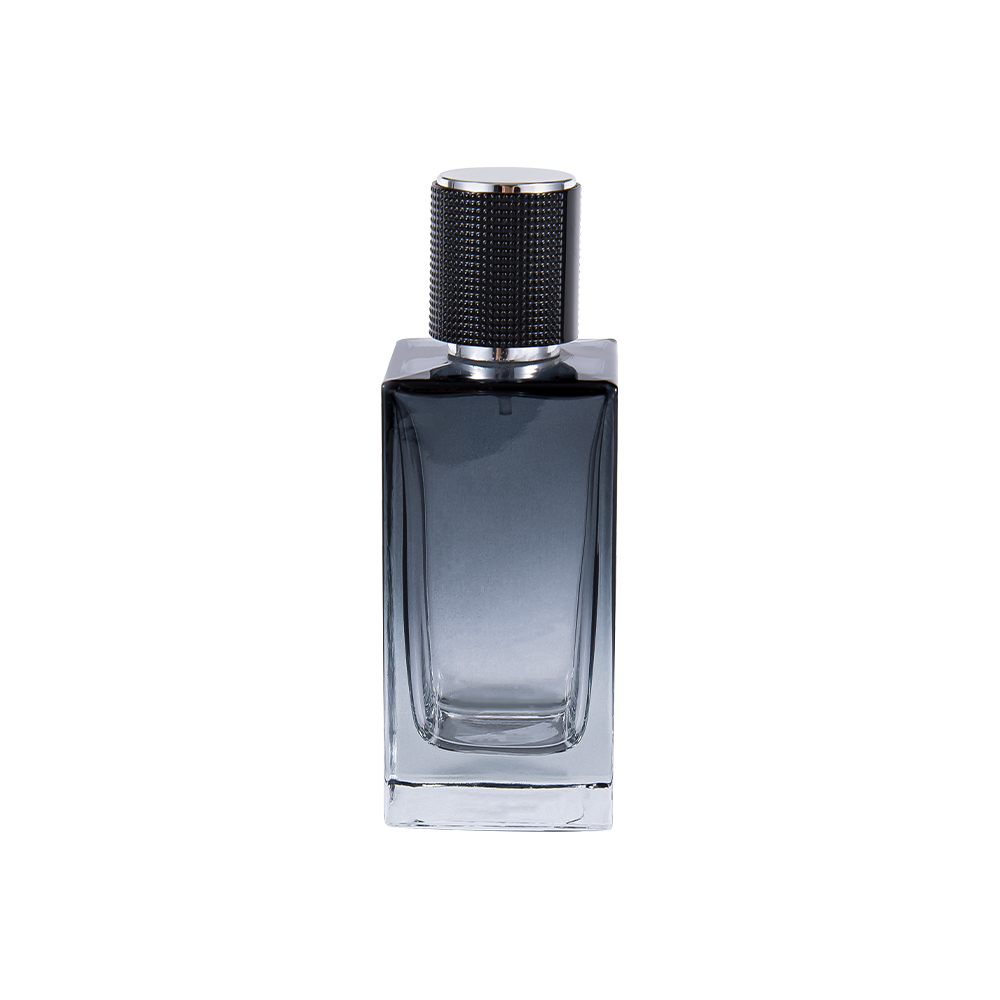KY368-WJ2271 50ML Rectangular Glass Perfume Bottle with Gradient Coating, ABS Plastic Cap, UV Silver Lining
