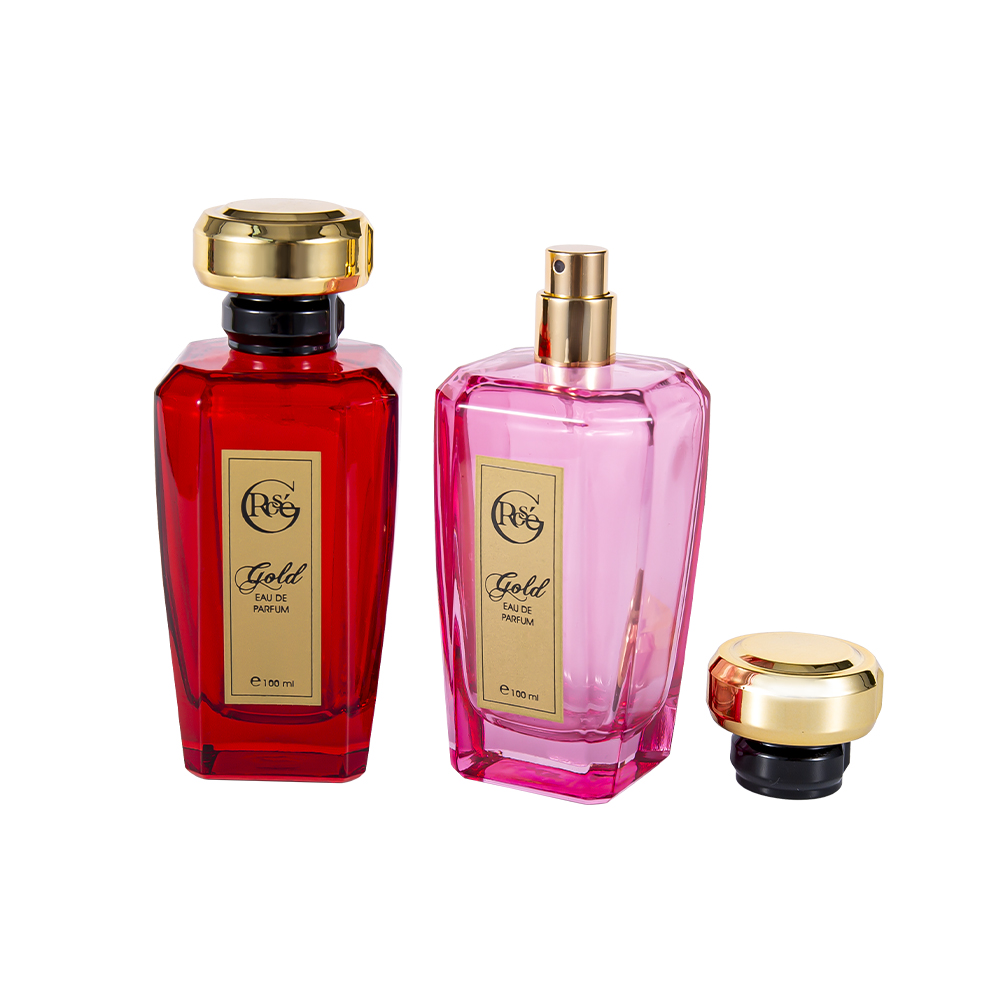 KY1602-WJ2432 100ML Red Pink Coating Perfume Glass Bottle Custom Shaped Perfume Cap